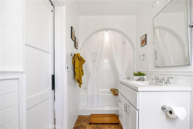 4368 Adams Ave, San Diego, CA 92116 - full bathroom featuring vanity, shower / tub combo, and tile patterned floors