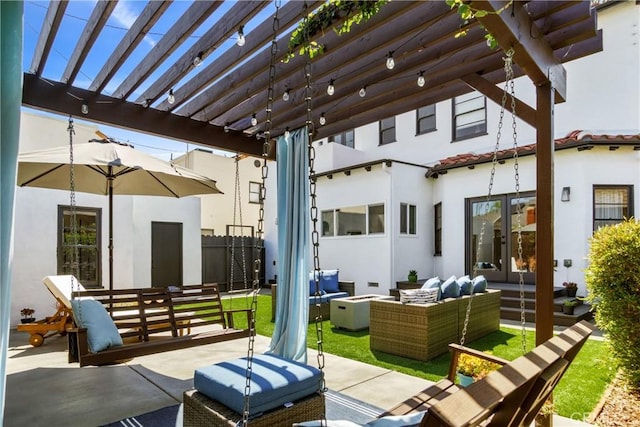 4368 Adams Ave, San Diego, CA 92116 - view of patio / terrace with outdoor lounge area, french doors, and a pergola