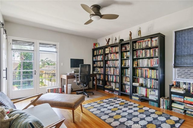 4368 Adams Ave, San Diego, CA 92116 - office area with wood finished floors and a ceiling fan