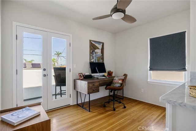 4368 Adams Ave, San Diego, CA 92116 - office featuring french doors, light wood-style floors, and ceiling fan