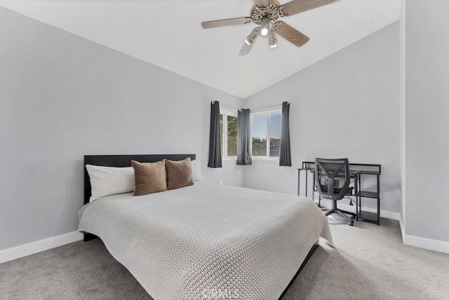 39878 Teal Dr, Murrieta, CA 92562 - bedroom with carpet floors, lofted ceiling, baseboards, and ceiling fan