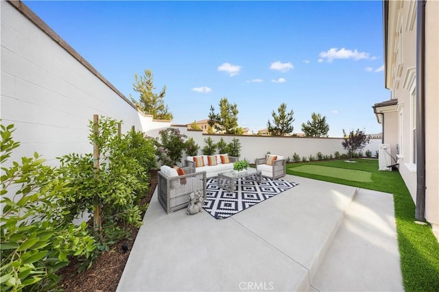 view of patio / terrace with a fenced backyard and an outdoor hangout area