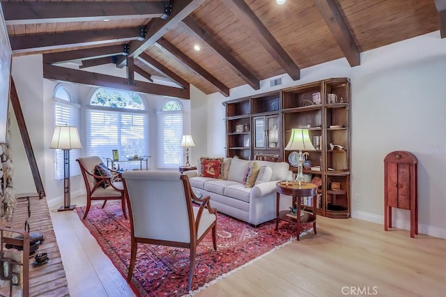 6217 Melba Ave, Woodland Hills, CA 91367 - living room featuring wood ceiling, light wood finished floors, and baseboards