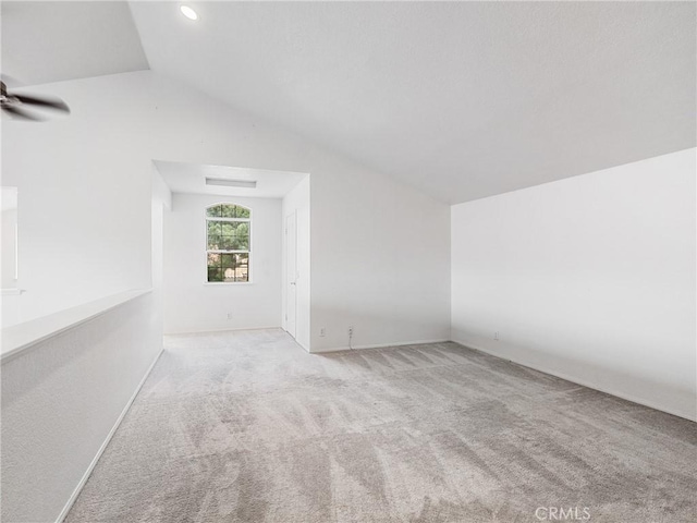 bonus room with lofted ceiling, baseboards, carpet flooring, and recessed lighting