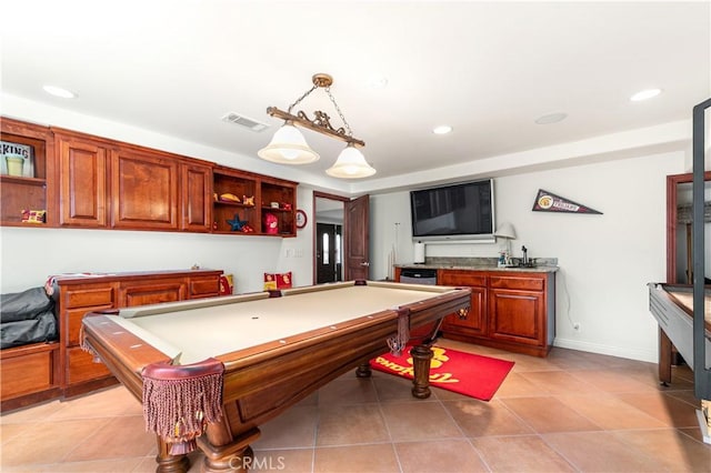 2408 Ocean Dr, Oxnard, CA 93035 - rec room featuring baseboards, billiards, recessed lighting, light tile patterned floors, and visible vents
