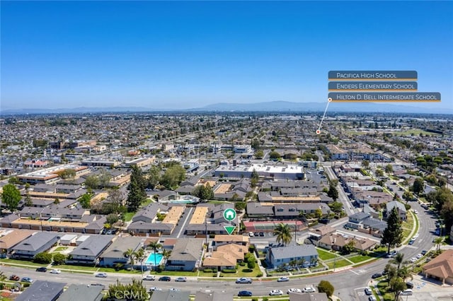 birds eye view of property featuring a mountain view and a residential view