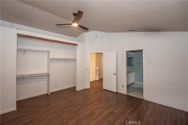 24356 Via Las Junitas, Murrieta, CA 92562 - unfurnished bedroom with visible vents, a closet, wood finished floors, baseboards, and vaulted ceiling