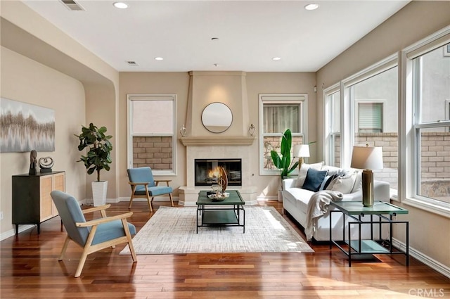 living area featuring a healthy amount of sunlight and wood finished floors
