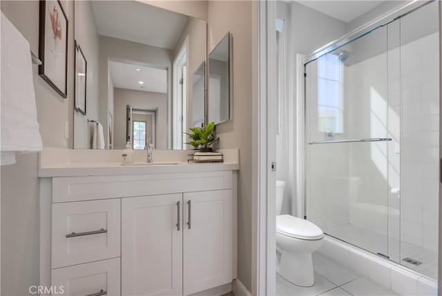 54 Rim Crst, Irvine, CA 92602 - full bath featuring tile patterned floors, toilet, a shower stall, and vanity