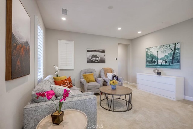 54 Rim Crst, Irvine, CA 92602 - carpeted living room with recessed lighting, visible vents, and baseboards