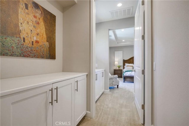 54 Rim Crst, Irvine, CA 92602 - hallway featuring light colored carpet, visible vents, and recessed lighting