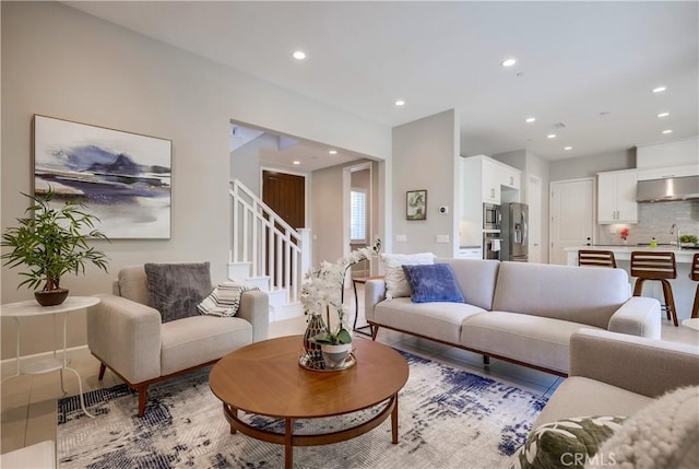 54 Rim Crst, Irvine, CA 92602 - living room featuring recessed lighting and stairs