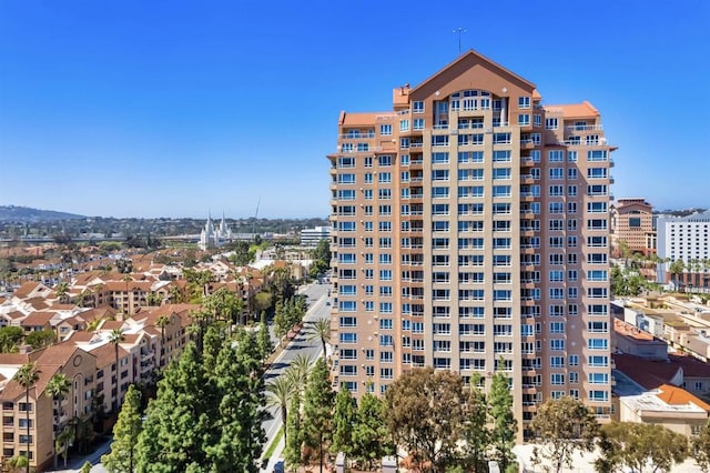view of building exterior with a city view
