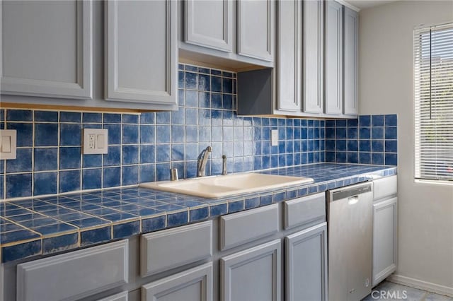5055 Coldwater Canyon Ave Unit 105, Sherman Oaks, CA 91423 - kitchen featuring stainless steel dishwasher, a sink, backsplash, and tile counters