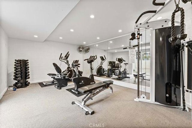 5055 Coldwater Canyon Ave Unit 105, Sherman Oaks, CA 91423 - exercise room featuring carpet floors and recessed lighting