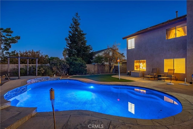 view of pool featuring a patio area, a fenced backyard, outdoor lounge area, and a fenced in pool