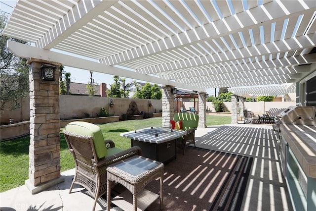 view of patio / terrace featuring a fenced backyard and a grill