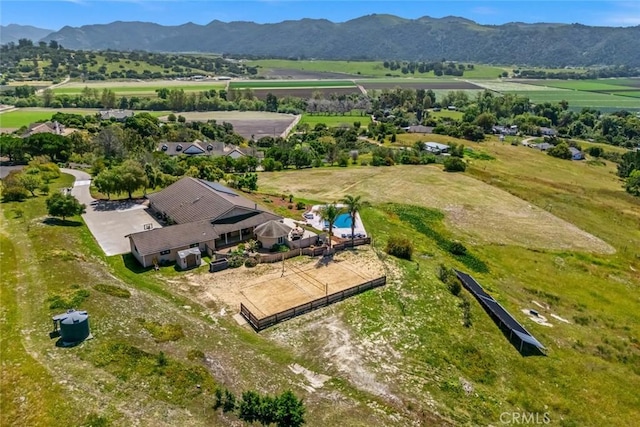 bird's eye view with a rural view and a mountain view