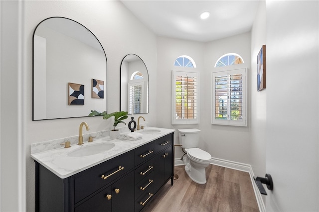 38027 Cherrywood Dr, Murrieta, CA 92562 - bathroom with wood finished floors, double vanity, and plenty of natural light