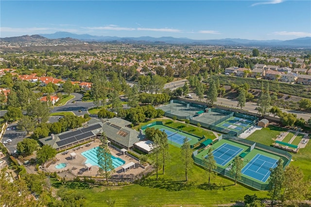 bird's eye view featuring a residential view and a mountain view