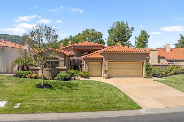 38027 Cherrywood Dr, Murrieta, CA 92562 - mediterranean / spanish home with a garage, stucco siding, a front yard, and a tile roof