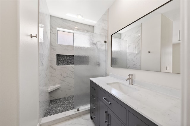 38027 Cherrywood Dr, Murrieta, CA 92562 - full bath with marble finish floors, vanity, and a marble finish shower