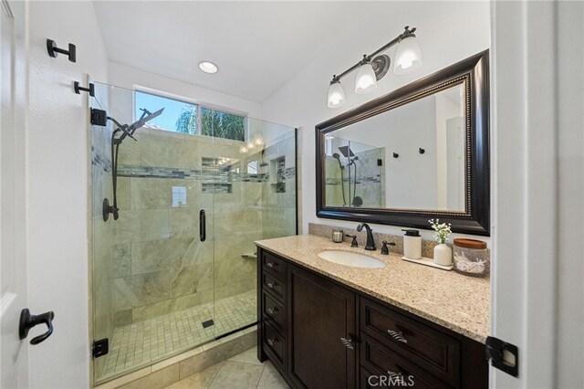 42984 Calle Reva, Temecula, CA 92592 - full bathroom featuring a shower stall, tile patterned floors, and vanity