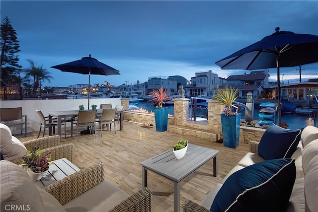 3601 Finley Ave, Newport Beach, CA 92663 - view of patio / terrace with an outdoor hangout area and a water view