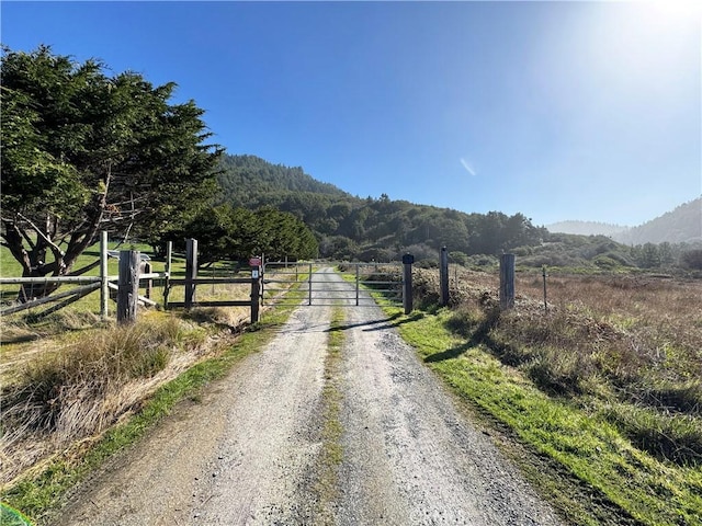 24250 Pacific Heights Dr, Westport, CA 95488 - view of street with a rural view, a mountain view, a forest view, and a gate