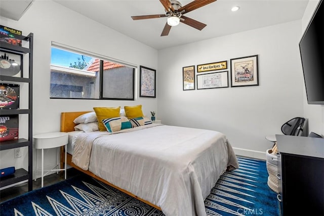 5545 Whitsett Ave Unit 1, Valley Village, CA 91607 - bedroom featuring baseboards, recessed lighting, and a ceiling fan