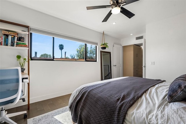 5545 Whitsett Ave Unit 1, Valley Village, CA 91607 - bedroom featuring visible vents, baseboards, a ceiling fan, recessed lighting, and wood finished floors