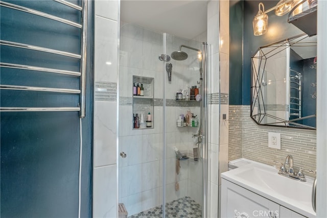 14844 Lull St, Van Nuys, CA 91405 - full bathroom with a shower stall, vanity, and backsplash