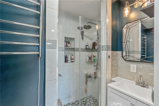 14844 Lull St, Van Nuys, CA 91405 - full bathroom with a shower stall, vanity, and decorative backsplash