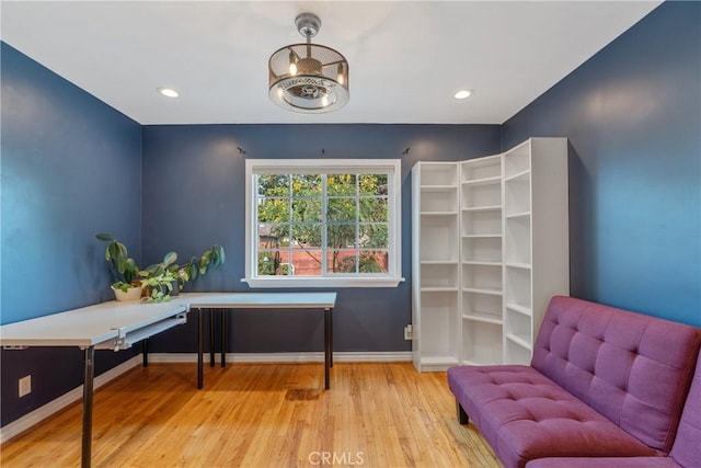 14844 Lull St, Van Nuys, CA 91405 - home office with recessed lighting, hardwood / wood-style flooring, and baseboards