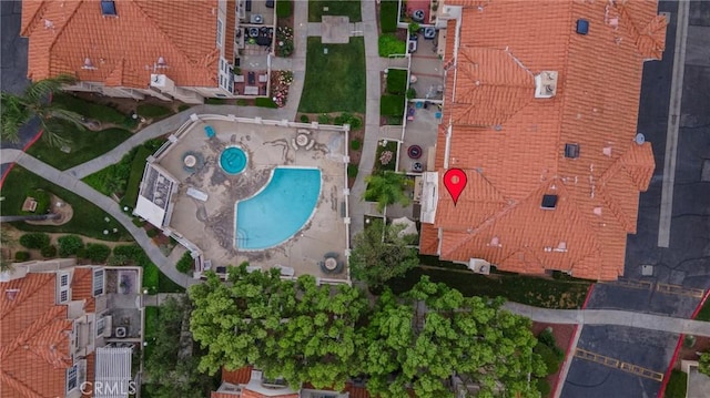 9876 Arrow Unit 1, Rancho Cucamonga, CA 91730 - drone / aerial view of a pool