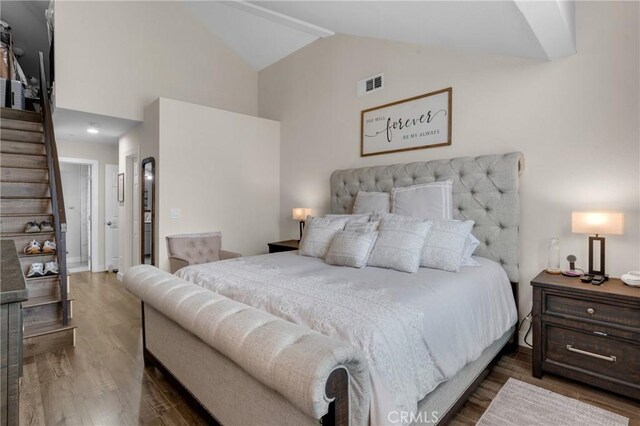 9876 Arrow Unit 1, Rancho Cucamonga, CA 91730 - bedroom with wood finished floors and high vaulted ceiling
