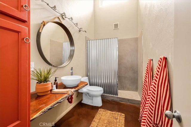 53105 Chia Trl, Pioneertown, CA 92268 - bathroom featuring toilet, concrete floors, vanity, and visible vents