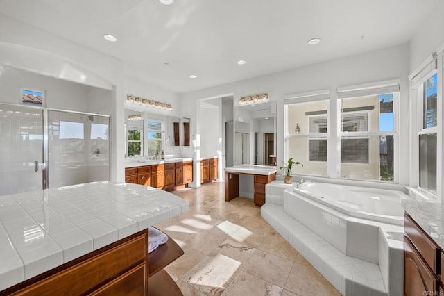 4033 Keri Way, Fallbrook, CA 92028 - full bathroom with a stall shower, a bath, vanity, and recessed lighting