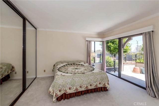 10 Mela Ln, Rancho Palos Verdes, CA 90275 - bedroom featuring ornamental molding, light carpet, access to outside, and multiple windows