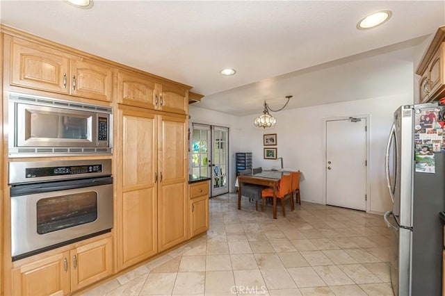 10 Mela Ln, Rancho Palos Verdes, CA 90275 - kitchen with decorative light fixtures, a notable chandelier, stainless steel appliances, and recessed lighting