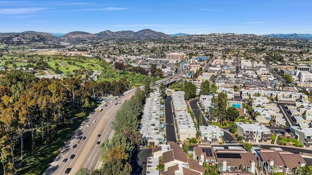 aerial view featuring a residential view and a mountain view