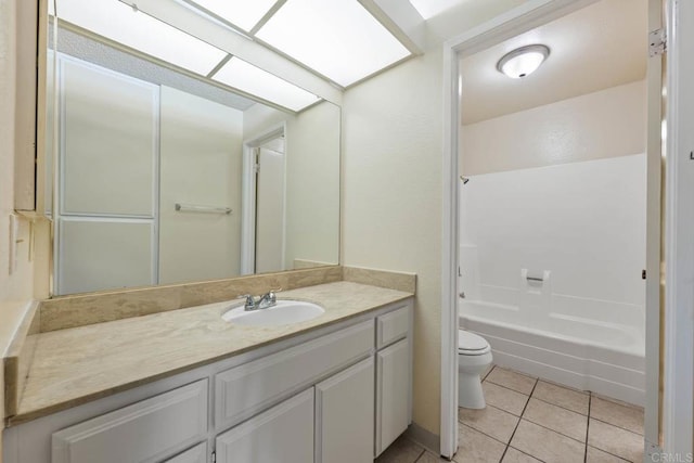 6560 College Grove Dr Unit 79, San Diego, CA 92115 - full bathroom with vanity, tub / shower combination, tile patterned floors, and toilet