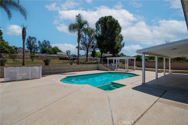 view of pool with a fenced in pool, a patio, a pergola, and a fenced backyard