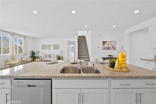 29553 Tulipwood St, Menifee, CA 92584 - kitchen featuring stainless steel dishwasher, recessed lighting, white cabinetry, and a sink