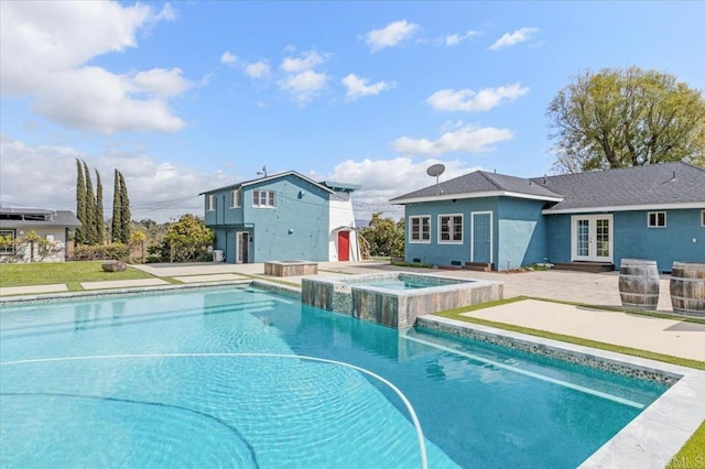1420 Idaho Ave, Escondido, CA 92027 - view of pool with french doors, a patio area, and a pool with connected hot tub