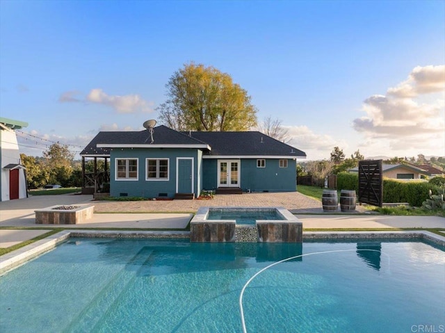 1420 Idaho Ave, Escondido, CA 92027 - view of swimming pool featuring french doors, a patio area, and a pool with connected hot tub