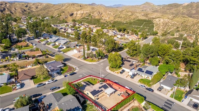 aerial view featuring a residential view and a mountain view
