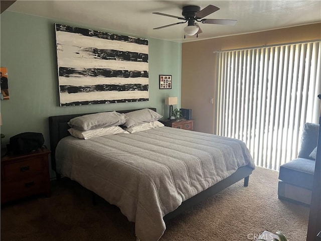 31671 Silver Spruce Dr, Running Springs, CA 92382 - bedroom with ceiling fan, carpet floors, access to outside, and multiple windows