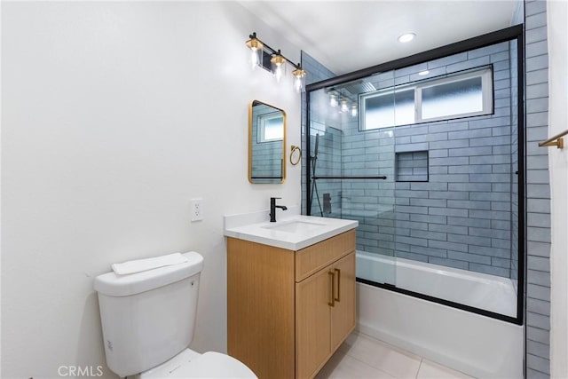 5121 Beachcomber St, Oxnard, CA 93035 - bathroom featuring toilet, shower / bath combination with glass door, vanity, and tile patterned floors