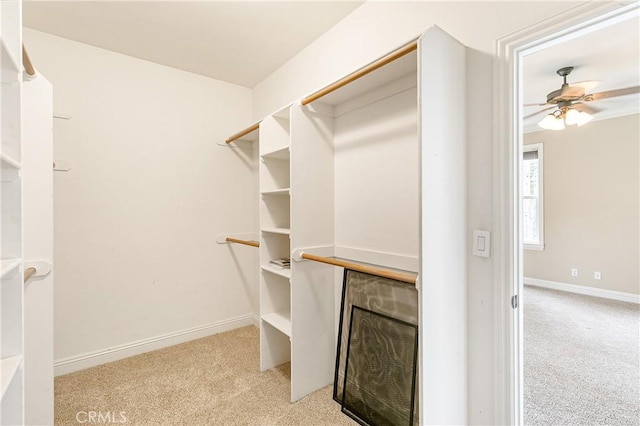 spacious closet with carpet flooring and ceiling fan